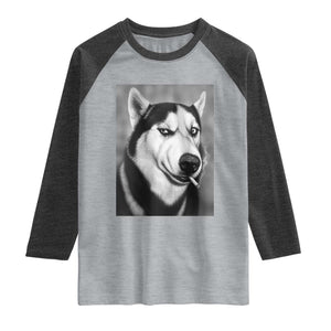 Smoking Siberian Husky Meme Raglan Shirt Funny Dog Face Gift For Dog Lovers TS12 Heather Gray Heather Charcoal Print Your Wear