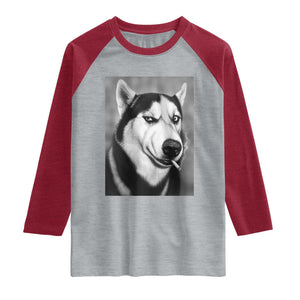 Smoking Siberian Husky Meme Raglan Shirt Funny Dog Face Gift For Dog Lovers TS12 Heather Gray Heather Red Print Your Wear