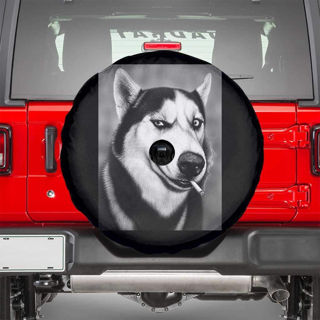 Smoking Siberian Husky Meme Spare Tire Cover Funny Dog Face Gift For Dog Lovers TS12 Black Print Your Wear