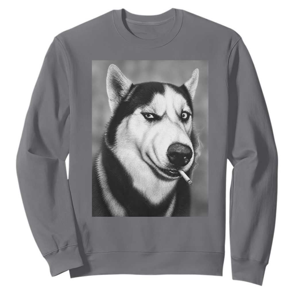 Smoking Siberian Husky Meme Sweatshirt Funny Dog Face Gift For Dog Lovers TS12 Charcoal Print Your Wear
