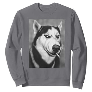 Smoking Siberian Husky Meme Sweatshirt Funny Dog Face Gift For Dog Lovers TS12 Charcoal Print Your Wear