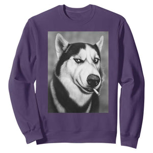 Smoking Siberian Husky Meme Sweatshirt Funny Dog Face Gift For Dog Lovers TS12 Purple Print Your Wear