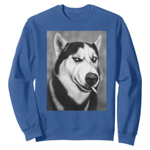 Smoking Siberian Husky Meme Sweatshirt Funny Dog Face Gift For Dog Lovers TS12 Royal Blue Print Your Wear