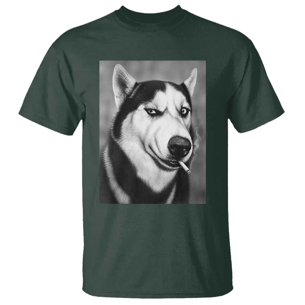 Smoking Siberian Husky Meme T Shirt Funny Dog Face Gift For Dog Lovers TS12 Dark Forest Green Print Your Wear