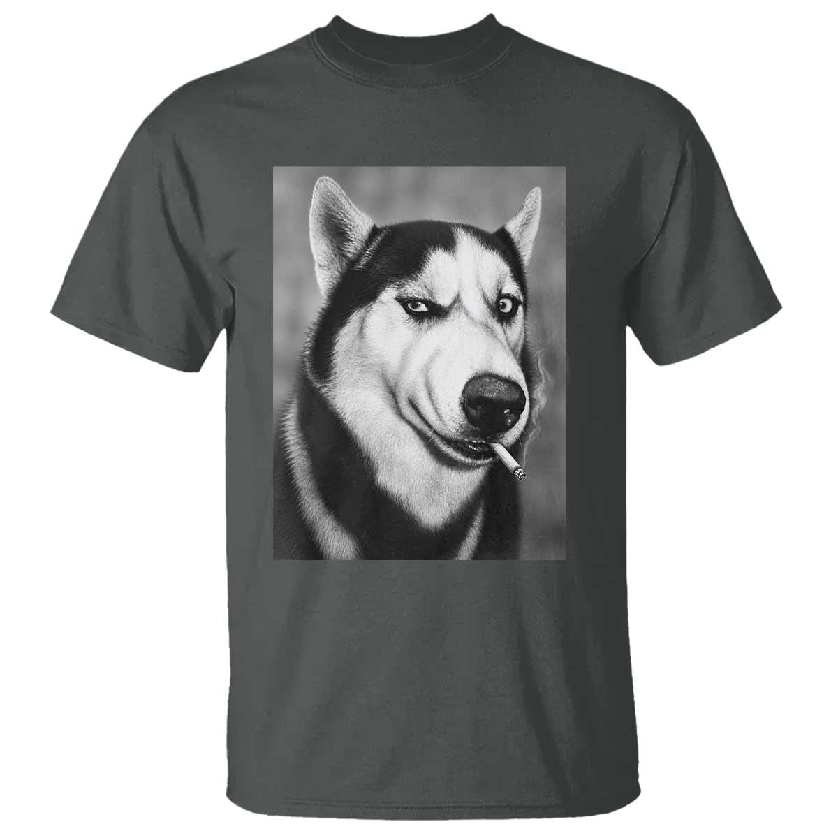 Smoking Siberian Husky Meme T Shirt Funny Dog Face Gift For Dog Lovers TS12 Dark Heather Print Your Wear