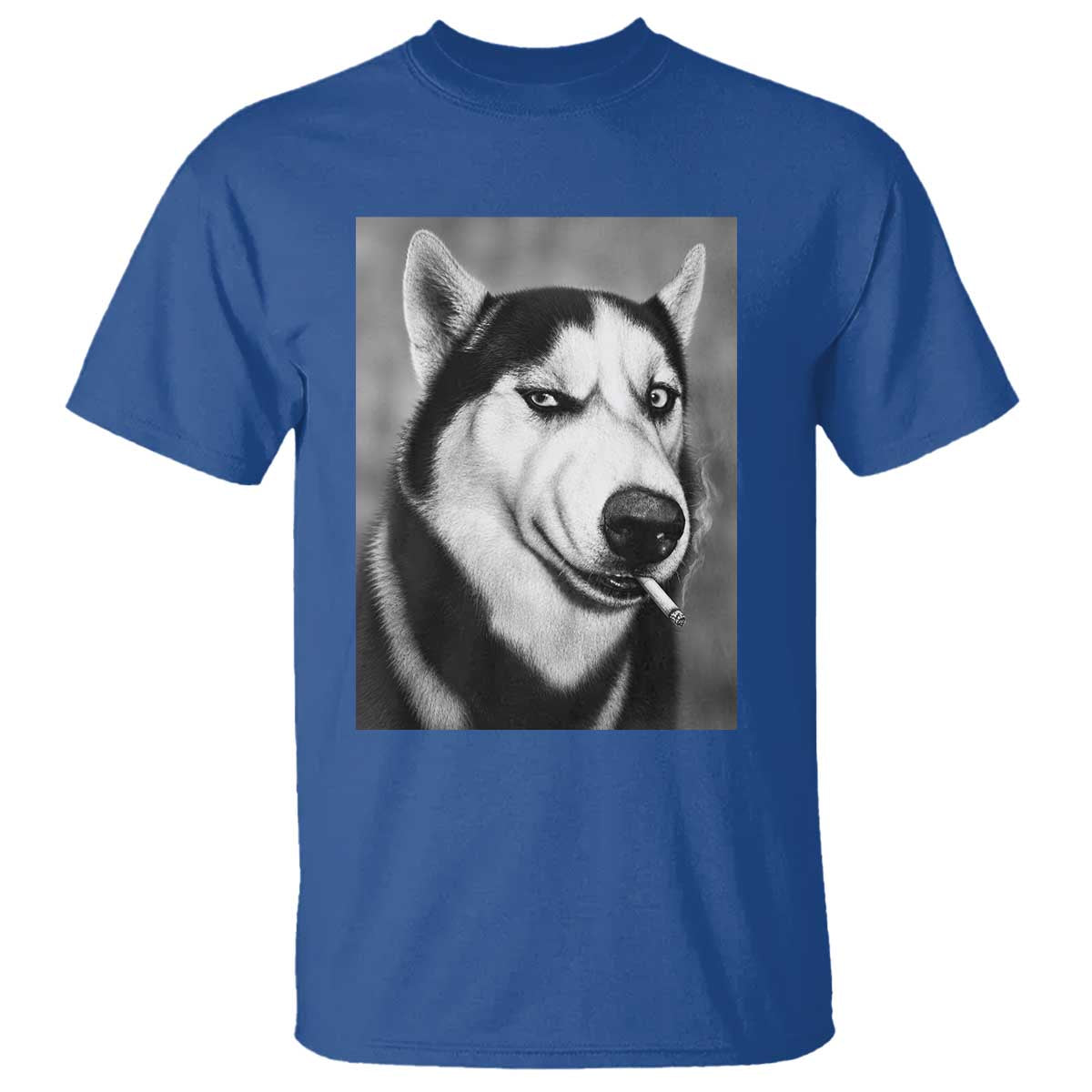 Smoking Siberian Husky Meme T Shirt Funny Dog Face Gift For Dog Lovers TS12 Royal Blue Print Your Wear