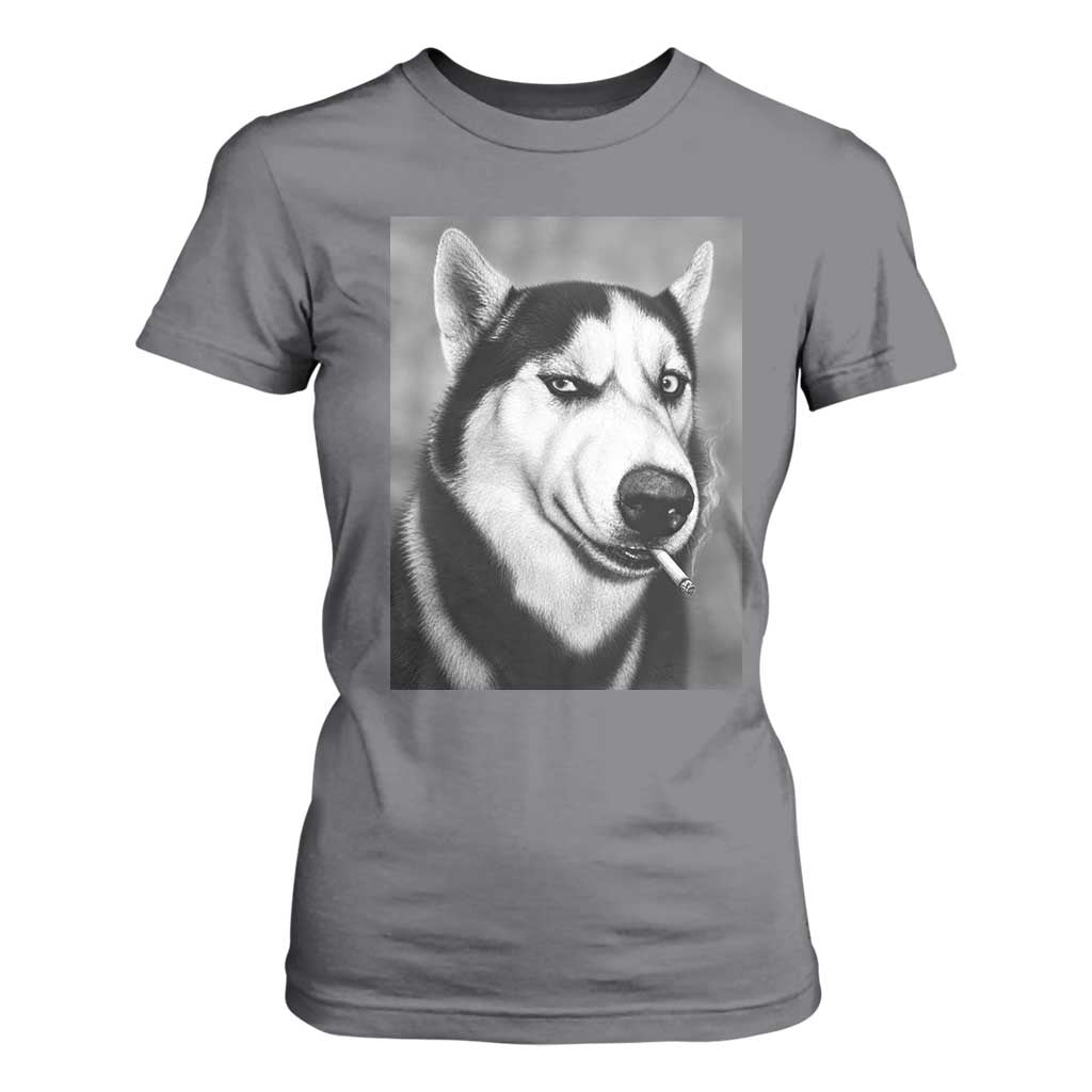 Smoking Siberian Husky Meme T Shirt For Women Funny Dog Face Gift For Dog Lovers TS12 Charcoal Print Your Wear