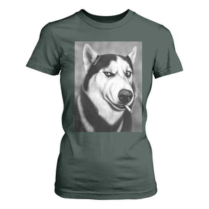 Smoking Siberian Husky Meme T Shirt For Women Funny Dog Face Gift For Dog Lovers TS12 Dark Forest Green Print Your Wear