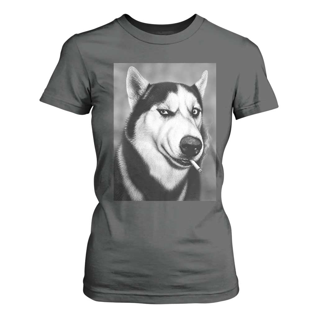 Smoking Siberian Husky Meme T Shirt For Women Funny Dog Face Gift For Dog Lovers TS12 Dark Heather Print Your Wear
