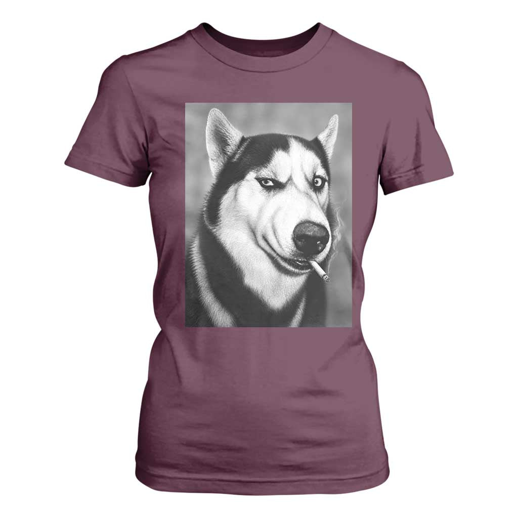 Smoking Siberian Husky Meme T Shirt For Women Funny Dog Face Gift For Dog Lovers TS12 Maroon Print Your Wear