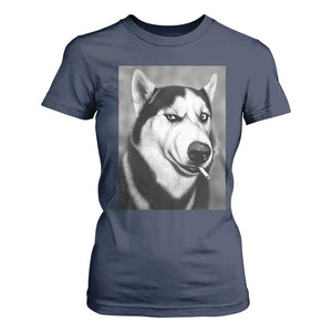 Smoking Siberian Husky Meme T Shirt For Women Funny Dog Face Gift For Dog Lovers TS12 Navy Print Your Wear