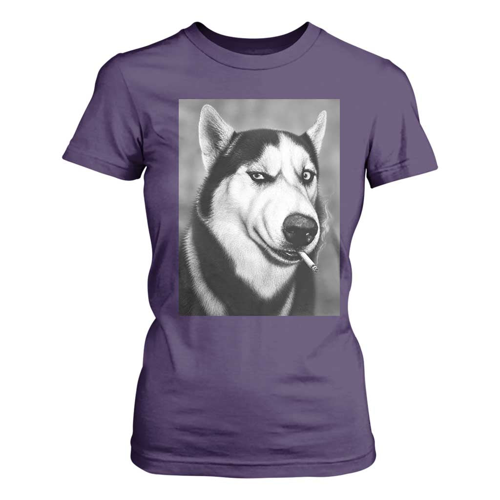 Smoking Siberian Husky Meme T Shirt For Women Funny Dog Face Gift For Dog Lovers TS12 Purple Print Your Wear
