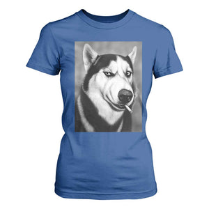Smoking Siberian Husky Meme T Shirt For Women Funny Dog Face Gift For Dog Lovers TS12 Royal Blue Print Your Wear