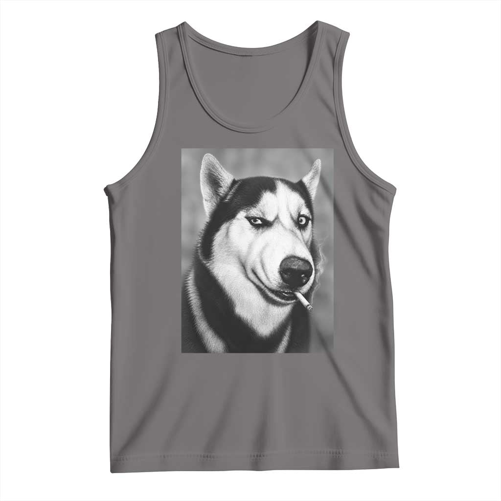 Smoking Siberian Husky Meme Tank Top Funny Dog Face Gift For Dog Lovers TS12 Deep Heather Print Your Wear