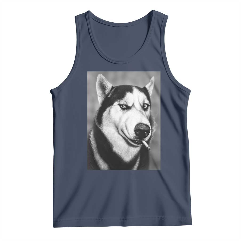 Smoking Siberian Husky Meme Tank Top Funny Dog Face Gift For Dog Lovers TS12 Navy Print Your Wear