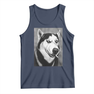 Smoking Siberian Husky Meme Tank Top Funny Dog Face Gift For Dog Lovers TS12 Navy Print Your Wear