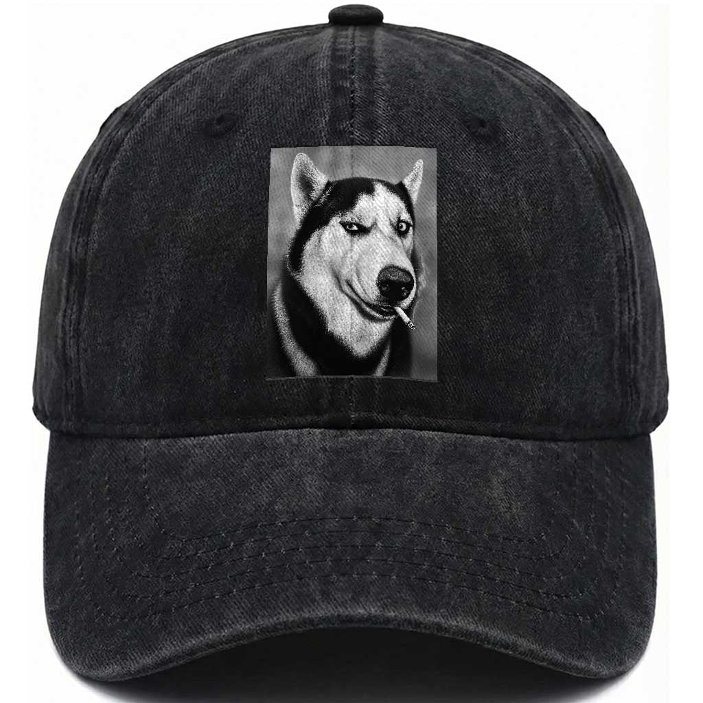 Smoking Siberian Husky Meme Washed Cotton Baseball Cap Funny Dog Face Gift For Dog Lovers TS12 Print Your Wear