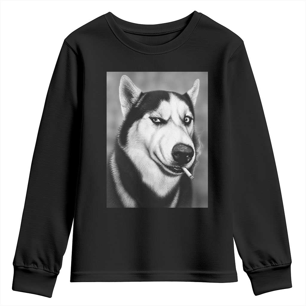 Smoking Siberian Husky Meme Youth Sweatshirt Funny Dog Face Gift For Dog Lovers TS12 Black Print Your Wear