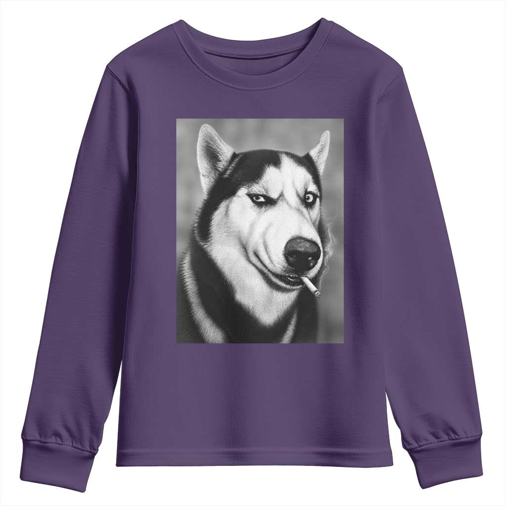 Smoking Siberian Husky Meme Youth Sweatshirt Funny Dog Face Gift For Dog Lovers TS12 Purple Print Your Wear