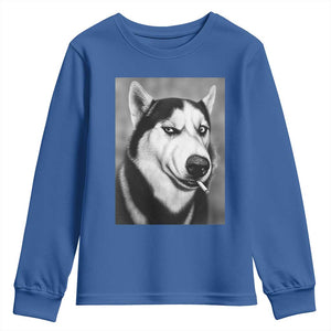 Smoking Siberian Husky Meme Youth Sweatshirt Funny Dog Face Gift For Dog Lovers TS12 Royal Blue Print Your Wear