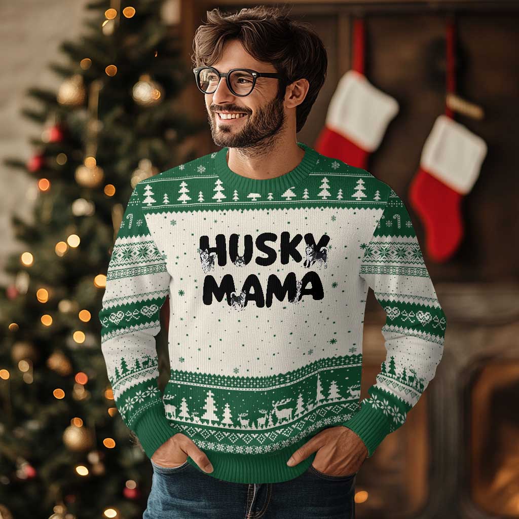 Proud Husky Mama Ugly Christmas Sweater Siberian Husky Mothers Day Gift TS12 Beige Green Print Your Wear