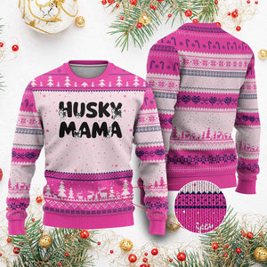 Proud Husky Mama Ugly Christmas Sweater Siberian Husky Mothers Day Gift TS12 Hot Pink Print Your Wear