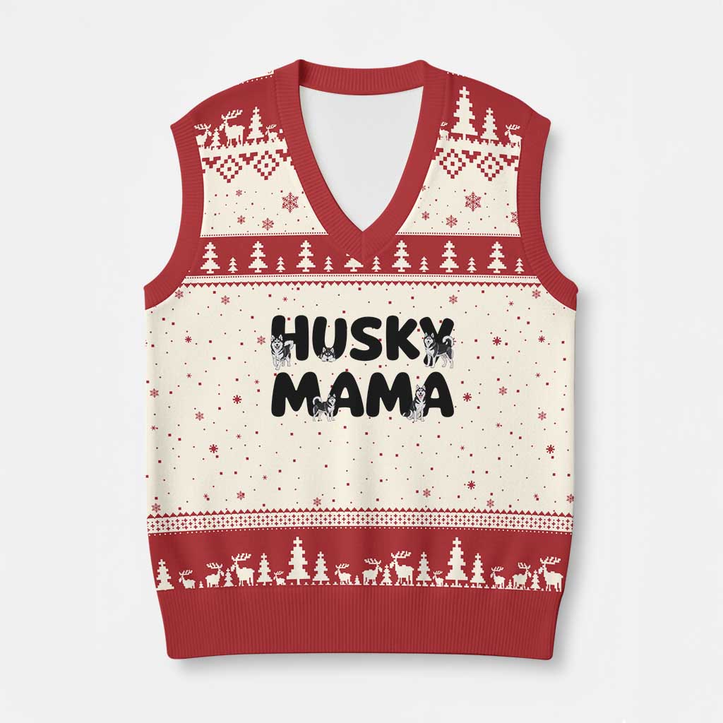Proud Husky Mama V-Neck Knit Sweater Vest Siberian Husky Mothers Day Gift TS12 Beige Red Print Your Wear