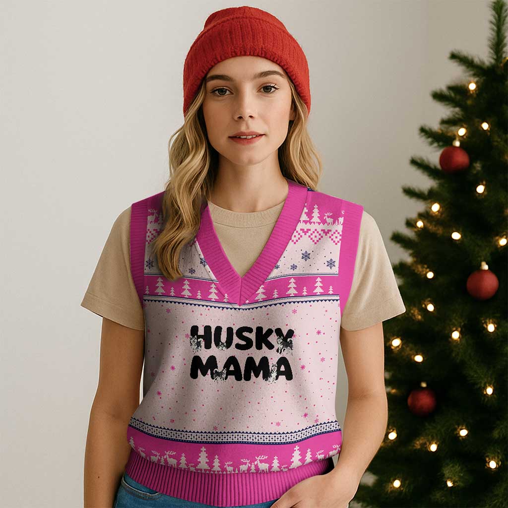 Proud Husky Mama V-Neck Knit Sweater Vest Siberian Husky Mothers Day Gift TS12 Hot Pink Print Your Wear