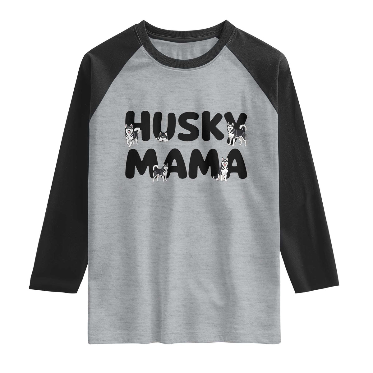 Proud Husky Mama Raglan Shirt Siberian Husky Mothers Day Gift TS12 Heather Gray Black Print Your Wear