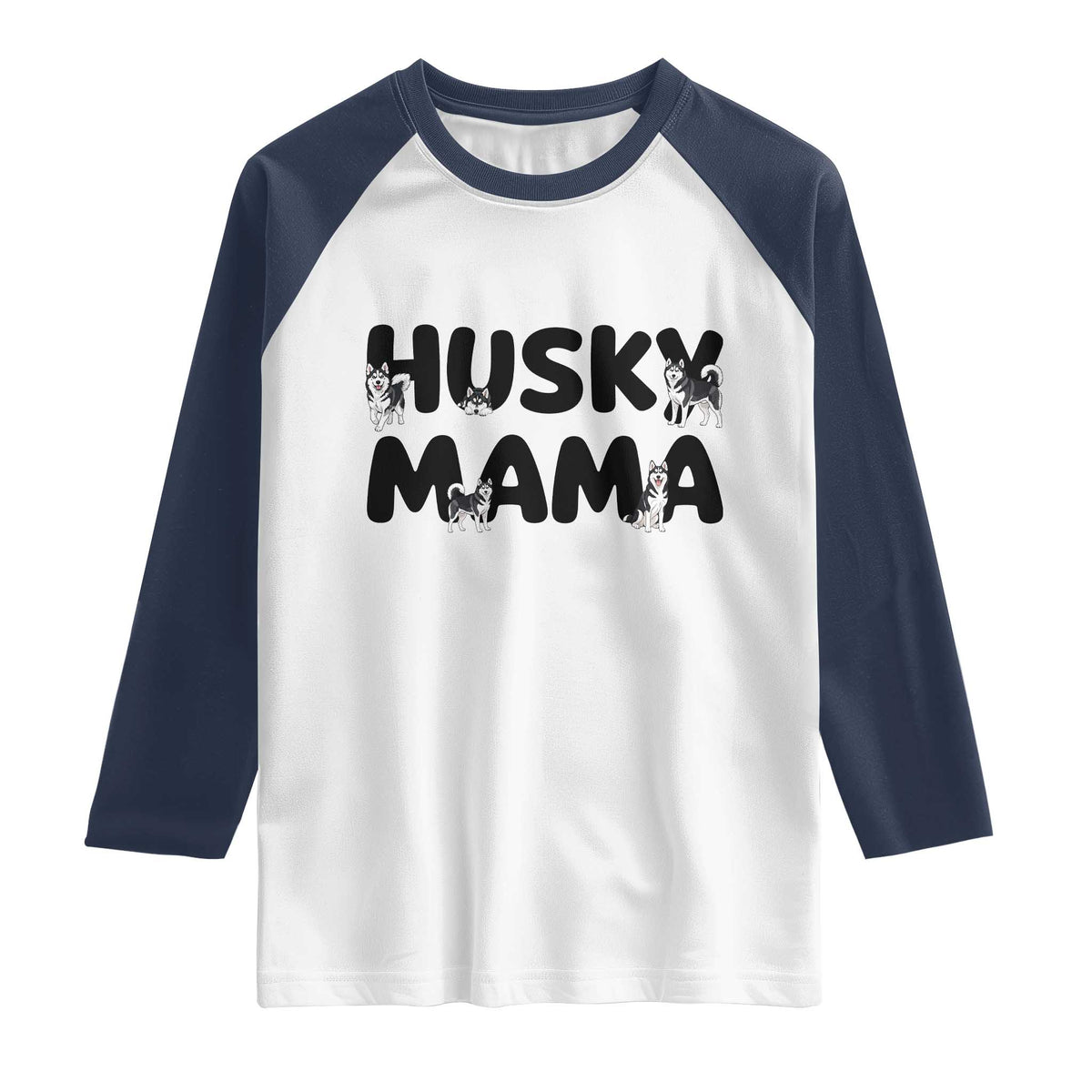 Proud Husky Mama Raglan Shirt Siberian Husky Mothers Day Gift TS12 White Navy Print Your Wear