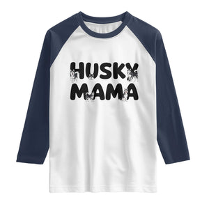 Proud Husky Mama Raglan Shirt Siberian Husky Mothers Day Gift TS12 White Navy Print Your Wear