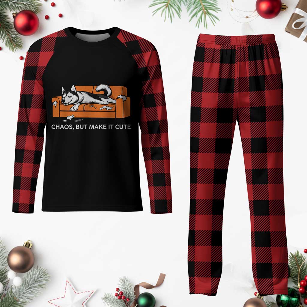 Mischievous Husky Owner Gift Plaid Pajama Set Chaos But Make It Cute TS12 Buffalo Plaid Print Your Wear