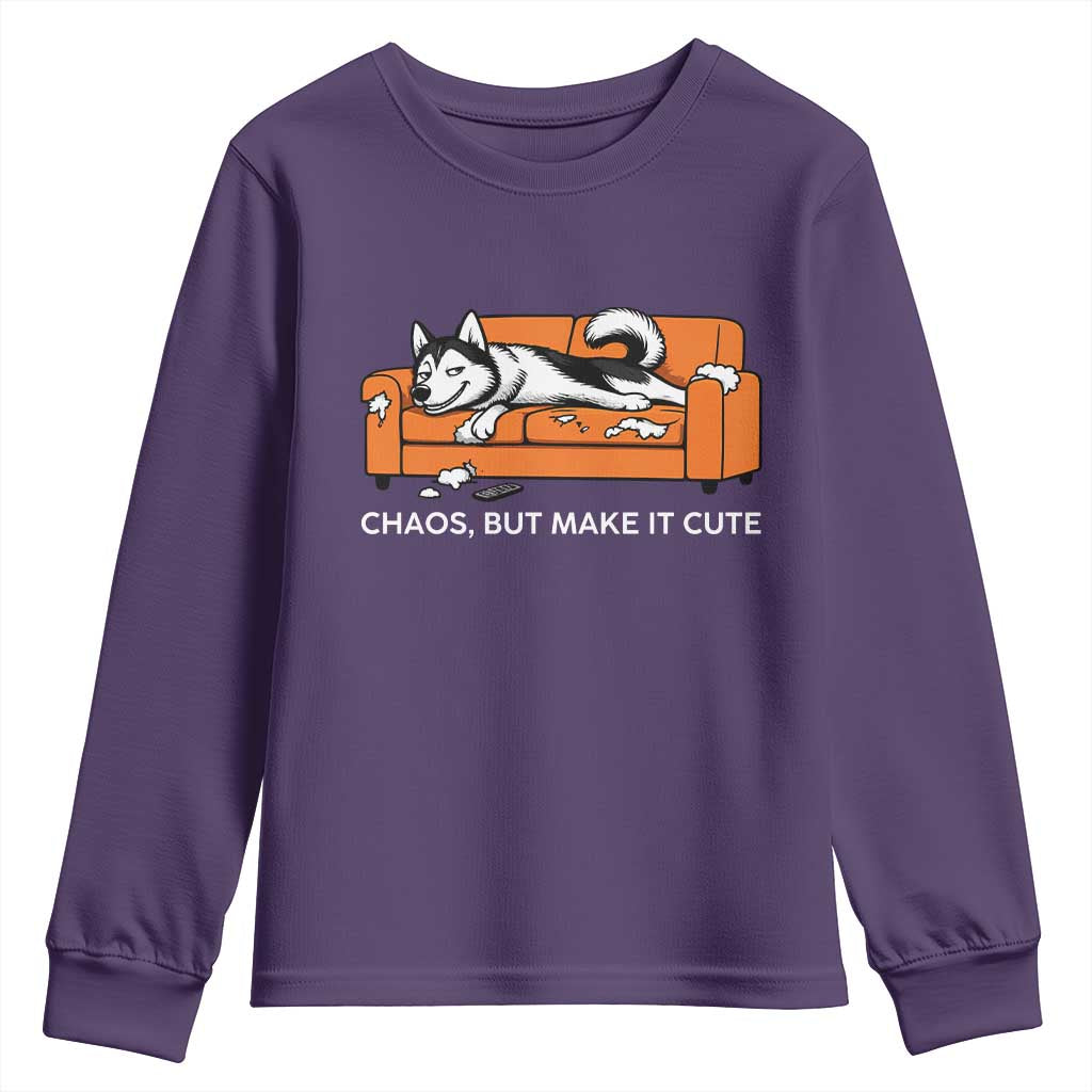 Mischievous Husky Owner Gift Youth Sweatshirt Chaos But Make It Cute TS12 Purple Print Your Wear