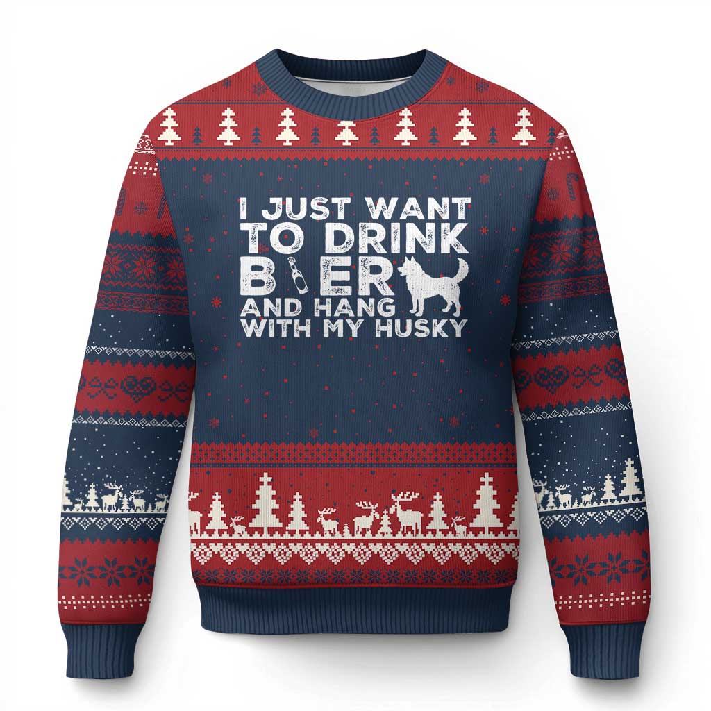 Drink Beer And Hang With My Husky Ugly Christmas Sweater Funny Dog Lover TS12 Navy Red Print Your Wear
