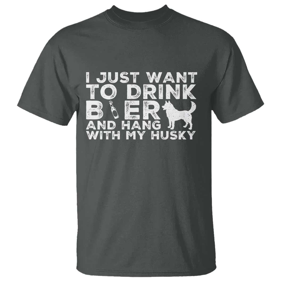 Drink Beer And Hang With My Husky T Shirt Funny Dog Lover TS12 Dark Heather Print Your Wear