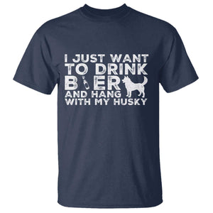 Drink Beer And Hang With My Husky T Shirt Funny Dog Lover TS12 Navy Print Your Wear