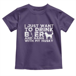 Drink Beer And Hang With My Husky Toddler T Shirt Funny Dog Lover TS12 Purple Print Your Wear