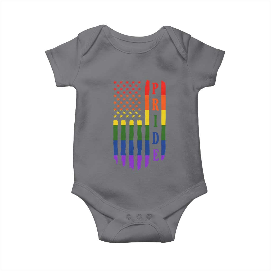Pride Month Rainbow Flag Graphic Baby Onesie Lesbian Gay LGBT America Flag TS12 Charcoal Print Your Wear