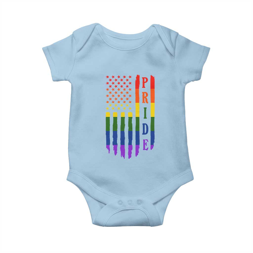 Pride Month Rainbow Flag Graphic Baby Onesie Lesbian Gay LGBT America Flag TS12 Light Blue Print Your Wear