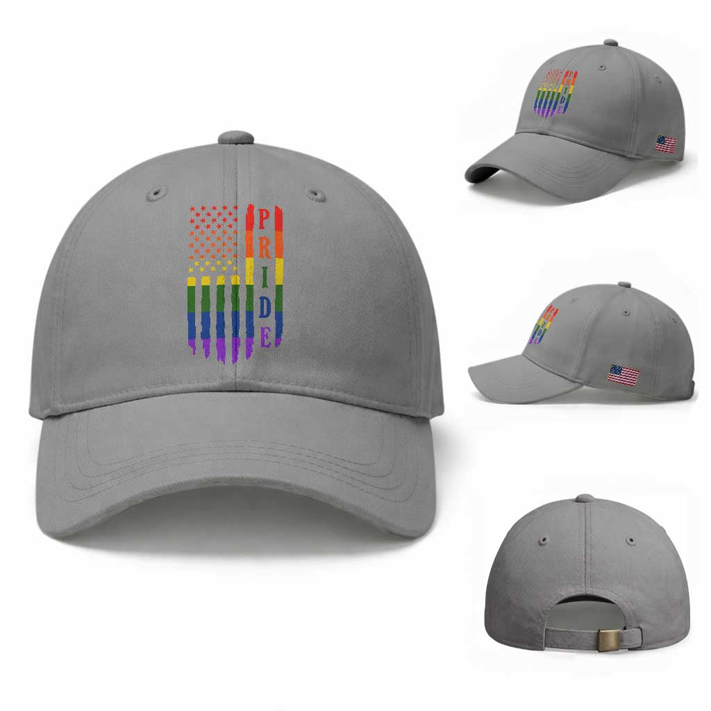 Pride Month Rainbow Flag Graphic Baseball Cap Lesbian Gay LGBT America Flag TS12 Baseball Cap Universal Fit Sport Gray Print Your Wear