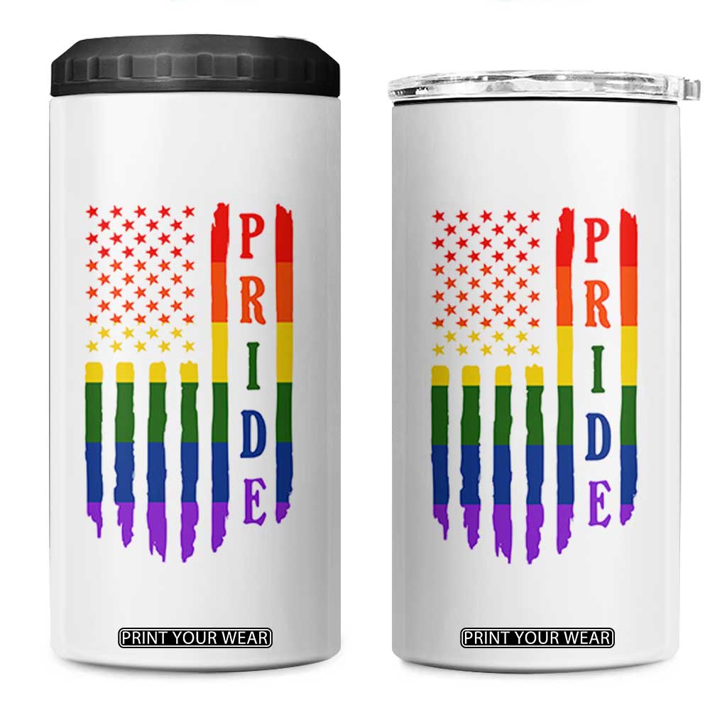 Pride Month Rainbow Flag Graphic 4 in 1 Can Cooler Tumbler Lesbian Gay LGBT America Flag TS12 One Size: 16 oz White Print Your Wear