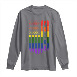 Pride Month Rainbow Flag Graphic Long Sleeve Shirt Lesbian Gay LGBT America Flag TS12 Charcoal Print Your Wear