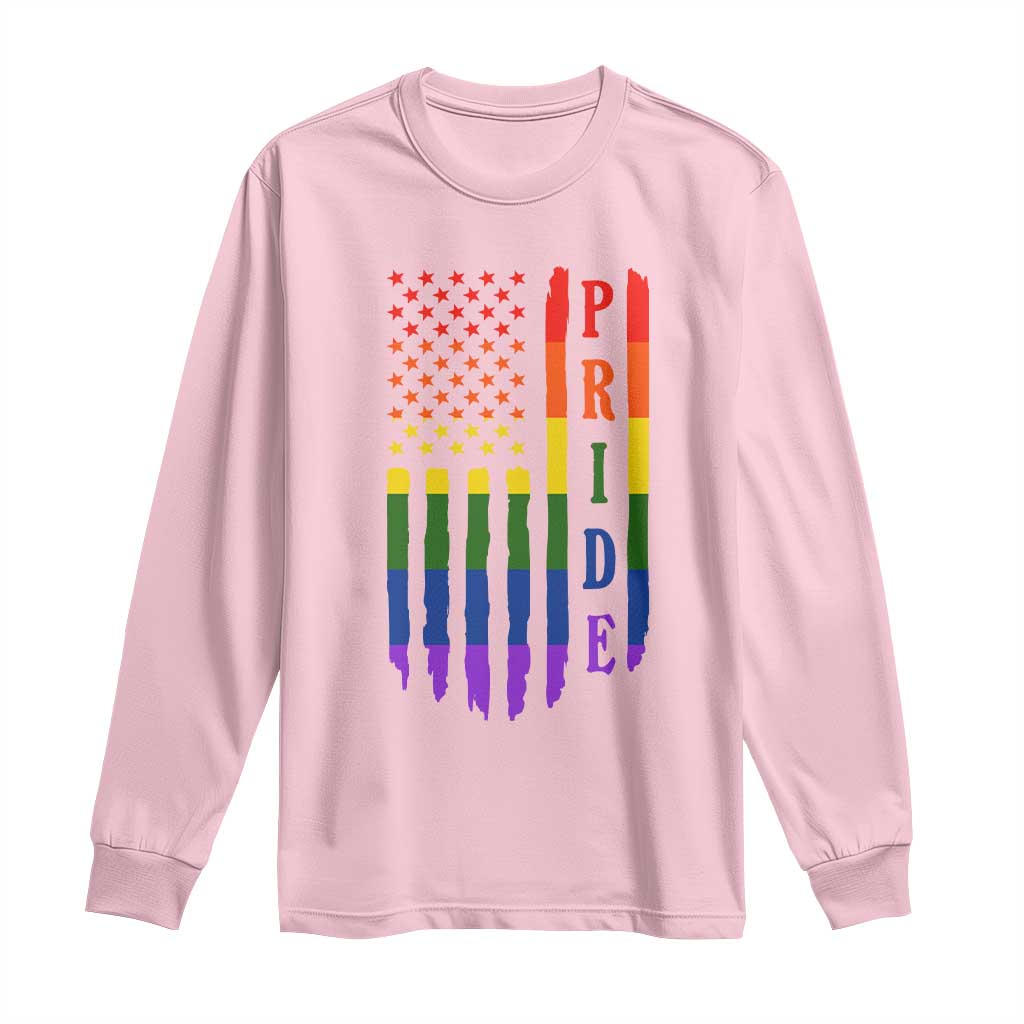 Pride Month Rainbow Flag Graphic Long Sleeve Shirt Lesbian Gay LGBT America Flag TS12 Light Pink Print Your Wear