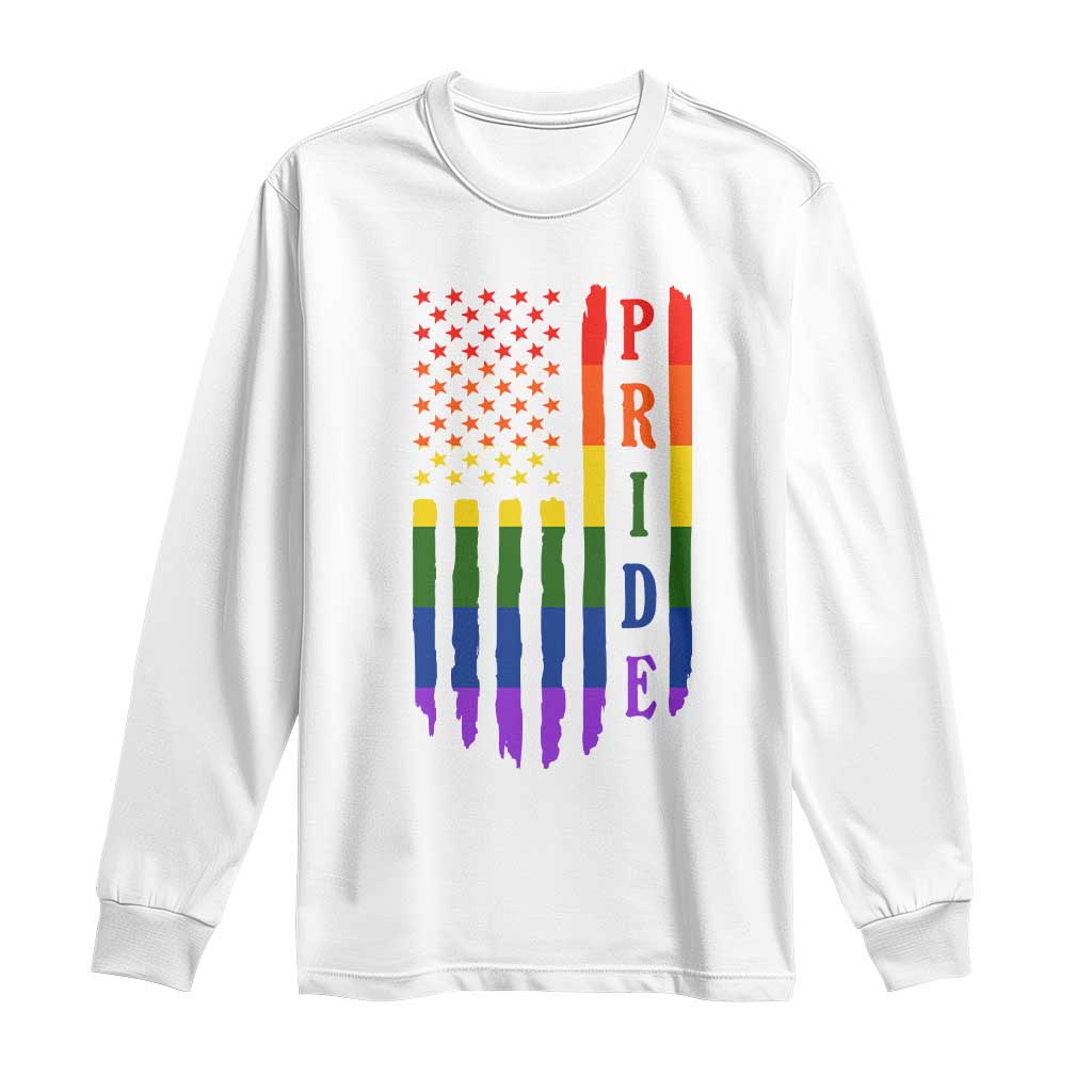 Pride Month Rainbow Flag Graphic Long Sleeve Shirt Lesbian Gay LGBT America Flag TS12 White Print Your Wear