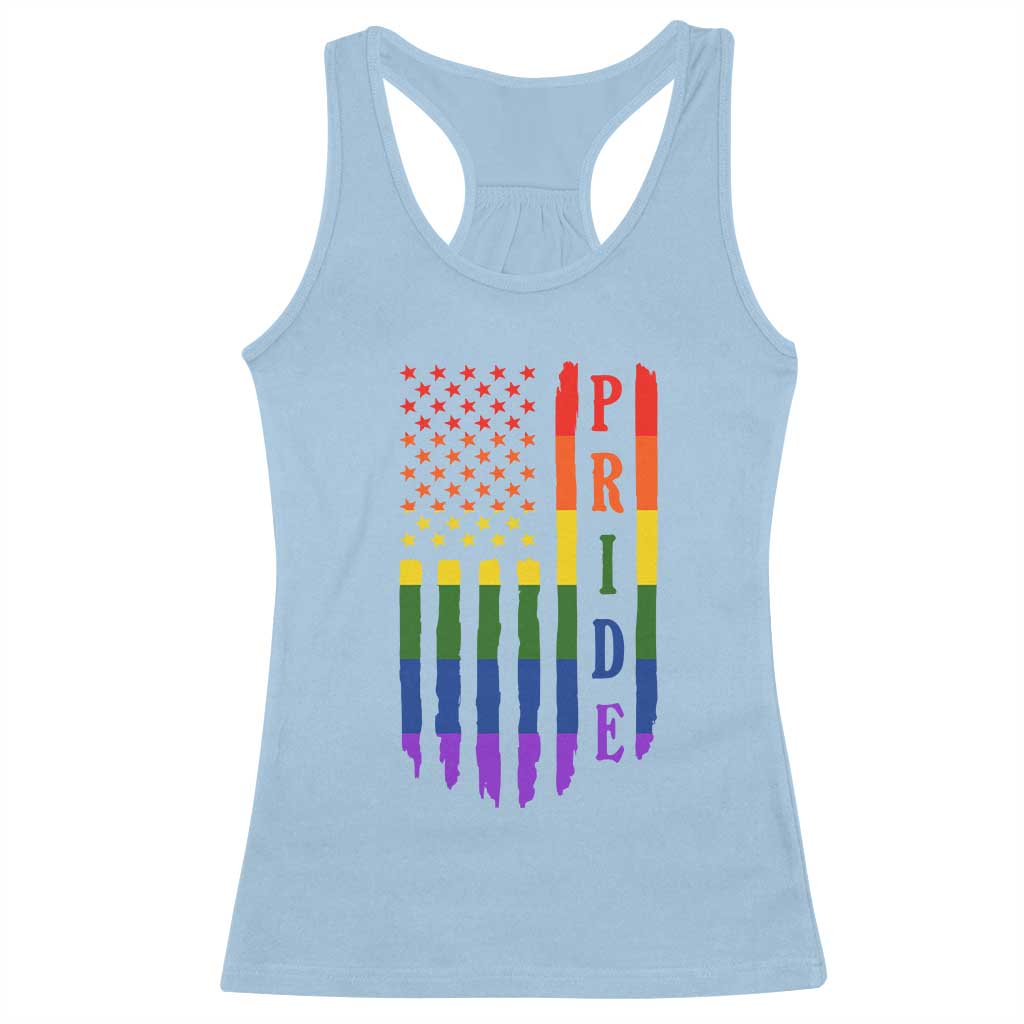 Pride Month Rainbow Flag Graphic Racerback Tank Top Lesbian Gay LGBT America Flag TS12 Light Blue Print Your Wear