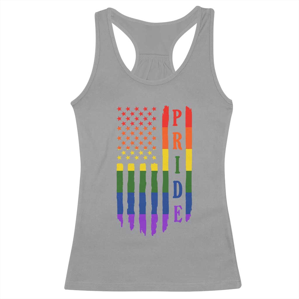 Pride Month Rainbow Flag Graphic Racerback Tank Top Lesbian Gay LGBT America Flag TS12 Sport Gray Print Your Wear