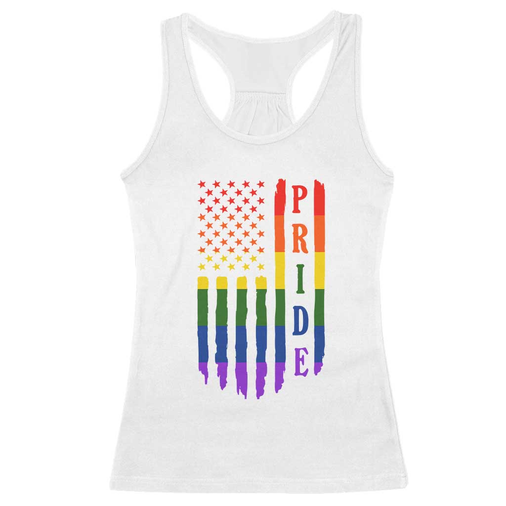 Pride Month Rainbow Flag Graphic Racerback Tank Top Lesbian Gay LGBT America Flag TS12 White Print Your Wear