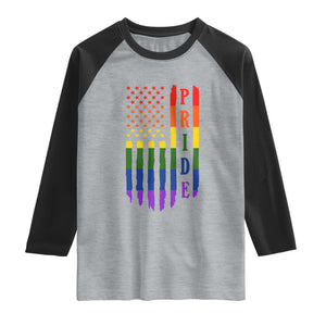 Pride Month Rainbow Flag Graphic Raglan Shirt Lesbian Gay LGBT America Flag TS12 Heather Gray Black Print Your Wear
