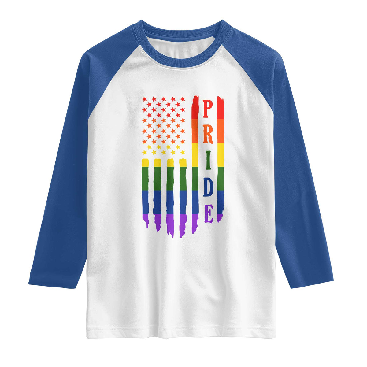 Pride Month Rainbow Flag Graphic Raglan Shirt Lesbian Gay LGBT America Flag TS12 White Royal Print Your Wear
