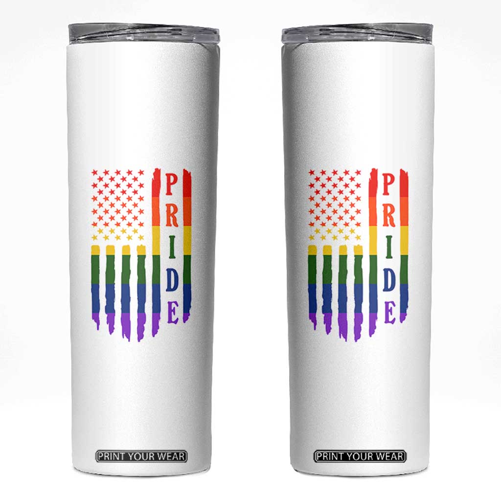 Pride Month Rainbow Flag Graphic Skinny Tumbler Lesbian Gay LGBT America Flag TS12 White Print Your Wear